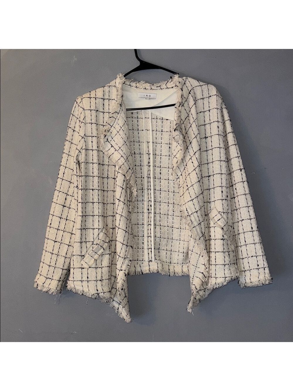 IRO Quinet Tweed Frayed Blazer Jacket Size FR 38 US 8 Womens